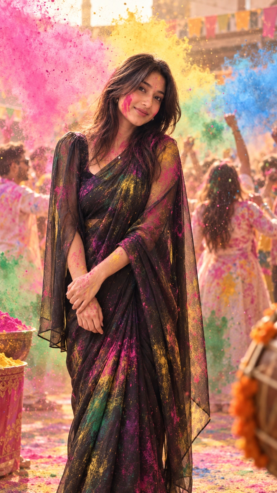 Example result for Holi Cinematic Color Portrait AI image prompt