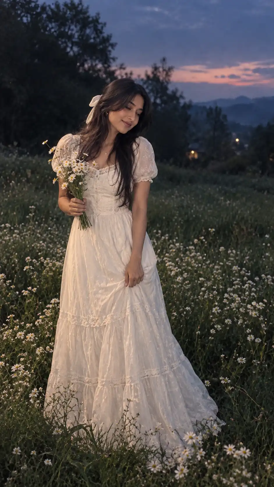 Example result for Blue Hour Fairycore Meadow Portrait AI image prompt