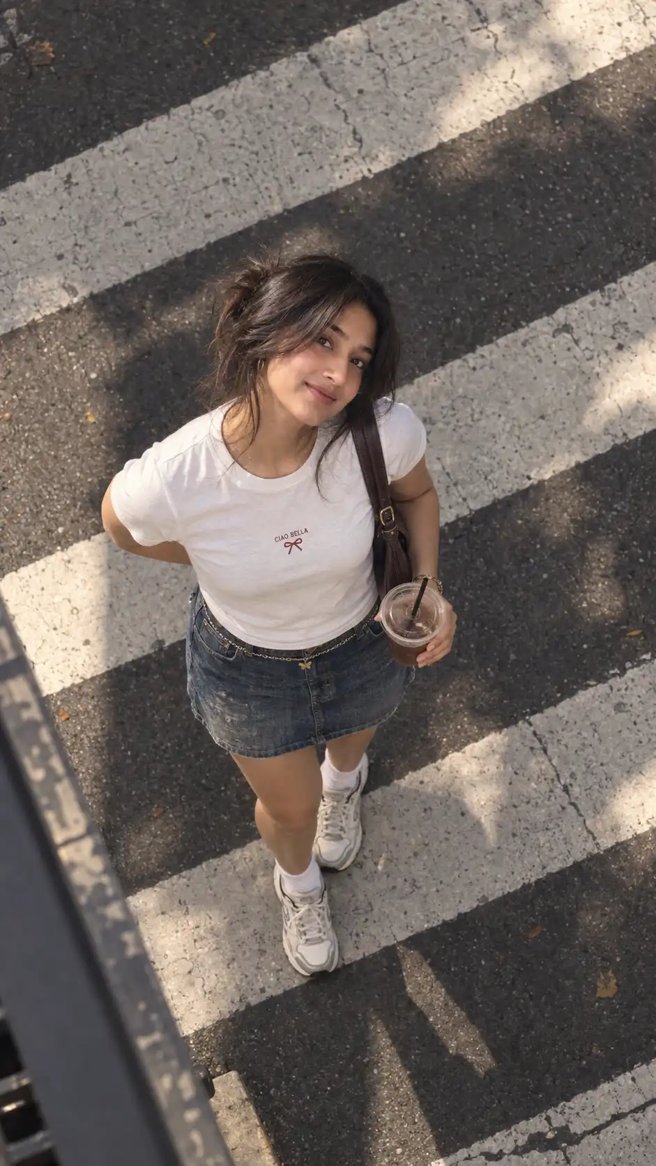 Example result for Cinematic Overhead Crosswalk Fashion Photo AI image prompt