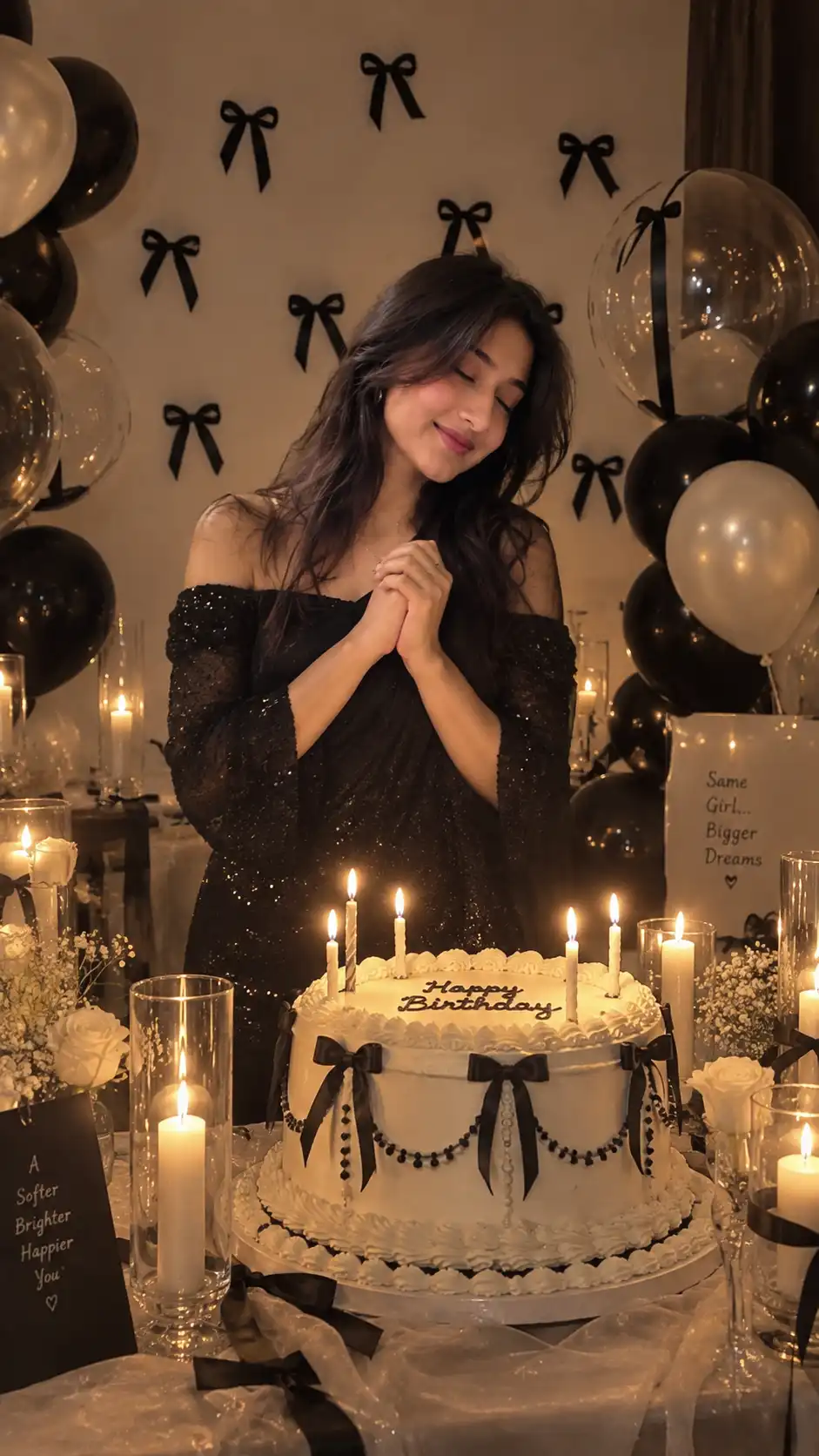 Example result for Black Sequin Birthday Portrait AI image prompt