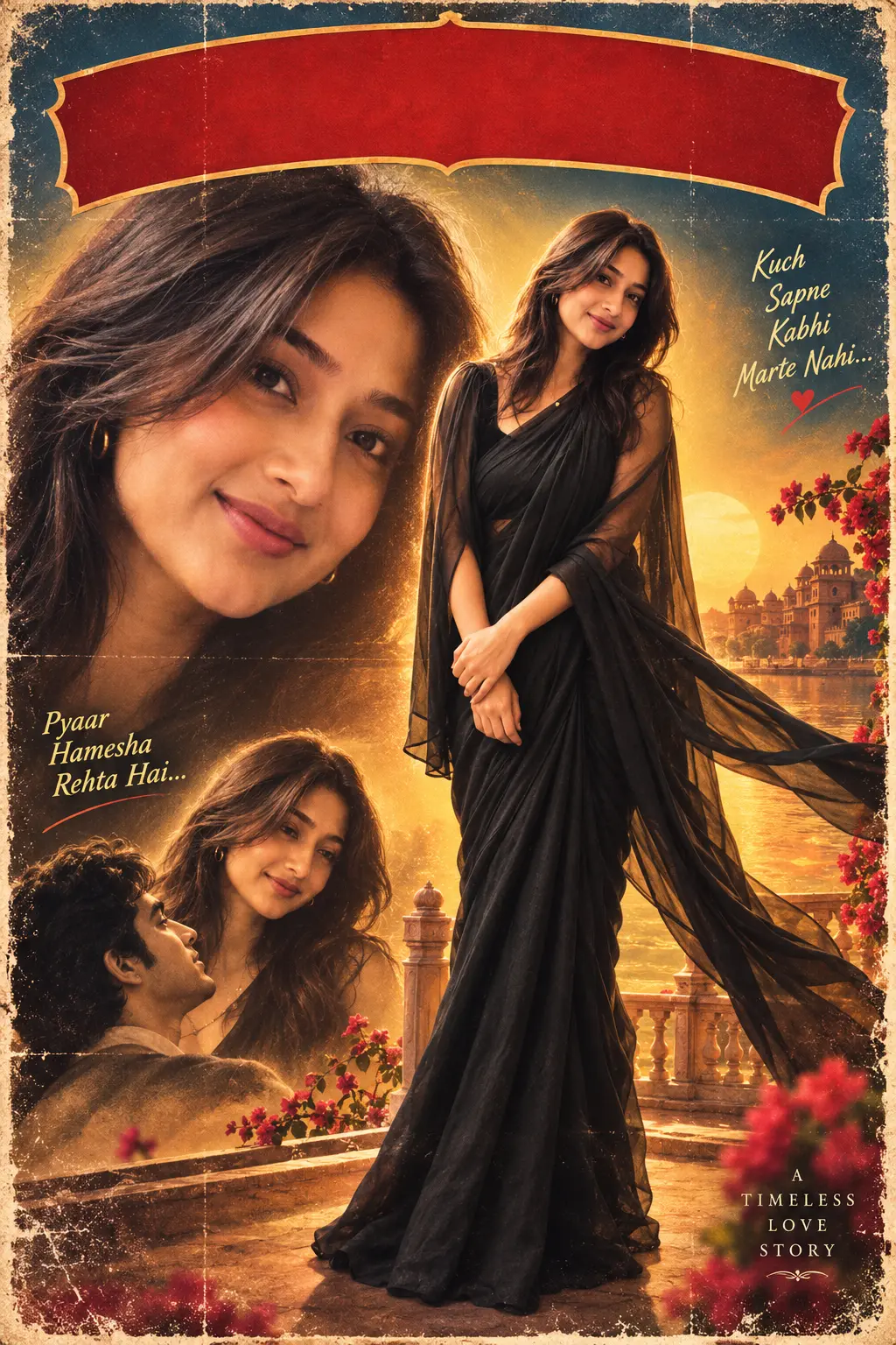 Example result for 90s Bollywood Heroine Poster AI image prompt